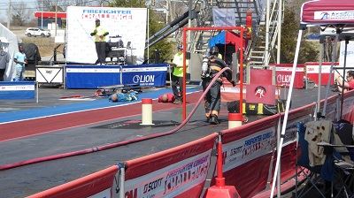 Firefighter Aims Hose at Target